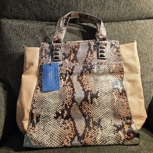 Simply Vera Wang Leather Tote Purse‎ Bag, Pink Snake Print **see All Photos**